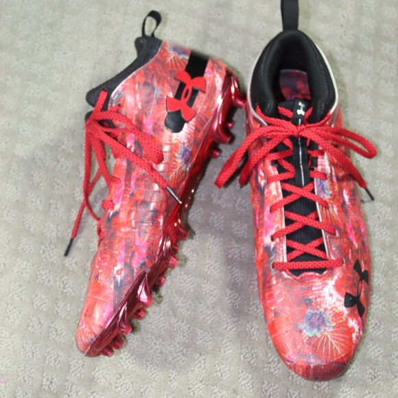 Under Armour Nitro Men's Sz 14 Low Red Splash Pattern Football Cleats EUC! - Picture 1 of 8